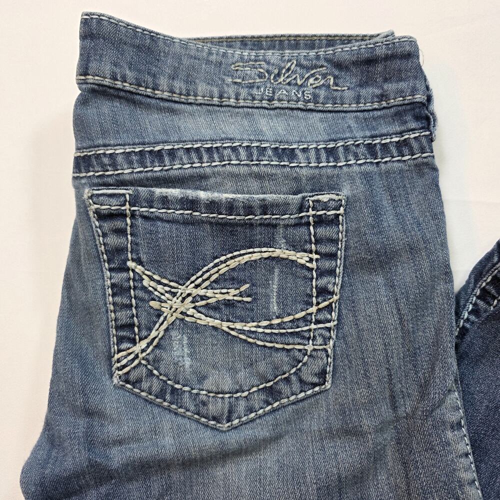 Silver Jeans Womens 29 Tuesday Capri Distressed Medium Wash Blue Denim - Picture 3 of 12